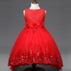 Beautiful spring lace sequins girl dress with train sleeveless Flower Girl Dresses children clothing costume 6-16 age