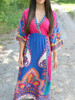 Beautiful Floral-Print Half Sleeve V Neck Bohemia Maxi Dress