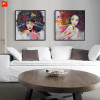 New 2 Pieces Graffti Street Wall Art Abstract Modern Women Portrait Canvas Oil Painting Set Printed+Painted For Living Room