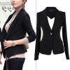 New  blazer women suit blazer foldable brand jacket slim solid blazer made of cotton & spandex Jacket Coat Long Sleeve BLACK