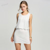 New  2014 autumn -summer Women's Mini Dress Crew Neck Chiffon Sleeveless Causal Tunic Sundress 4 colors 4 Sizes S M L XL