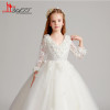 2018 New Arrival Ivory Flower Girl Dresses For Wedding V Neck 3/4 Sleeves 3D Flowers Girls First Communion Dress Prom Gown