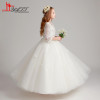 2018 New Arrival Ivory Flower Girl Dresses For Wedding V Neck 3/4 Sleeves 3D Flowers Girls First Communion Dress Prom Gown