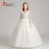 2018 New Arrival Ivory Flower Girl Dresses For Wedding V Neck 3/4 Sleeves 3D Flowers Girls First Communion Dress Prom Gown