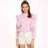 2018 New antumn winter women Striped Blue Pink blouses long sleeve Ruffles shirts casual button tops