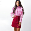 2018 New antumn winter women Striped Blue Pink blouses long sleeve Ruffles shirts casual button tops