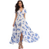 2018 Long Summer Floral Maxi Dress Women Flower Print Casual Split Beach Dress Ladies Elegant Cotton Vintage Boho Party Dresses