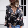 2018 Long Sleeve Women's Shirts V Neck Floral Printed Casual Blouse Tops Flower Fitness Women Top Winter Women Clothing