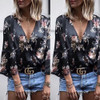 2018 Long Sleeve Women's Shirts V Neck Floral Printed Casual Blouse Tops Flower Fitness Women Top Winter Women Clothing