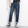 2018 LEIJIJEANS Spring And Summer Plus Size Shadow Panelled Bleached Vintage Mid Waist Full Length Loose Straight Women Jeans