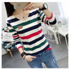 2018 korean new spring female T-shirt fashion long sleeve colorful stripe t shirt women kawaii student t-shirt casual women tops