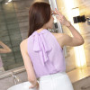 2018 Japanese Summer Fashion Beading Chiffon Blouses Solid Sleeveless Women Shirt New Arrival Feminina Lace Up Bow Blusa 64426