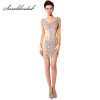 2018 Hot Sexy Sparkling Long Sleeve Cocktail Dresses Tulle Straight V-Neck Dress Short Mini Women Party Beading Prom Gowns