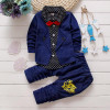Baby boys spring two fake clothing sets Baby button letter bow Clothing Set Baby Girls jacket +pant 2-piece Suit Set