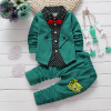 Baby boys spring two fake clothing sets Baby button letter bow Clothing Set Baby Girls jacket +pant 2-piece Suit Set