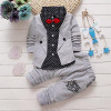 Baby boys spring two fake clothing sets Baby button letter bow Clothing Set Baby Girls jacket +pant 2-piece Suit Set