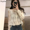 Neploe Retro Fashion Lace Patchwork Women Blouse 2018 Korean Square Collar Perspective Sexy Shirts Spring Elegant Blusas 67040