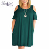 Nemidor Women Casual O-neck Off The Shoulder Midi Plus Size Summer Dress Short Sleeve Beach Vintage Solid Dress With Pockets