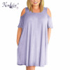 Nemidor Women Casual O-neck Off The Shoulder Midi Plus Size Summer Dress Short Sleeve Beach Vintage Solid Dress With Pockets