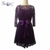 Nemidor Autumn Women Elegant 3/4 Sleeve Retro Embroidery A-line Lace Dress O-neck Plus Size Belted Party Midi Swing Dress