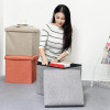 Multi Function Linen Storage Box Foldable Square Stool For Storage Clothes Books Toys Decoration Organizer