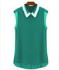 mujer Manga corta Blusa de gasa moda sin mangas del remiendo de Tulle de la Blusa Blusa Feminina Manga Curta