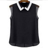 mujer Manga corta Blusa de gasa moda sin mangas del remiendo de Tulle de la Blusa Blusa Feminina Manga Curta