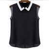 mujer Manga corta Blusa de gasa moda sin mangas del remiendo de Tulle de la Blusa Blusa Feminina Manga Curta