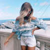 MUICHES New 2017 Elegant Blouses Floral Tops Plain Blue Off the Shoulder Elegant Sexy Shirts Women Tops Summer Blouse Blusas