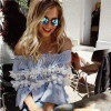 MUICHES New 2017 Elegant Blouses Floral Tops Plain Blue Off the Shoulder Elegant Sexy Shirts Women Tops Summer Blouse Blusas