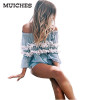 MUICHES New 2017 Elegant Blouses Floral Tops Plain Blue Off the Shoulder Elegant Sexy Shirts Women Tops Summer Blouse Blusas