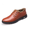 MUHUISEN Winter Men Genuine Leather Shoes Fashion Casual Plush Warm Boots Lace Up Flats Male Snow Boots Fur Inside Comfort