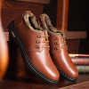MUHUISEN Winter Men Genuine Leather Shoes Fashion Casual Plush Warm Boots Lace Up Flats Male Snow Boots Fur Inside Comfort