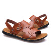 MUHUISEN New Men Leather Beach Sandals Summer Soft Comfortable Flip Flops Beach Slippers Male Casual Shoes
