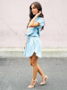 Single Button Lace-up Mini Shirtdress