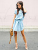 Single Button Lace-up Mini Shirtdress