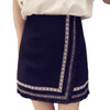 SIMPVALE Retro Women Embroidery Tassel Mini Skirts Female High Waist A-line Short Skirt Solid Color Patchwork Skirt Above Knee