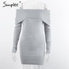Simplee Winter off shoulder knitted bodycon dress Women long sleeve autumn sexy dress 2016 party short white dresses vestidos