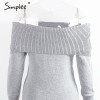 Simplee Winter off shoulder knitted bodycon dress Women long sleeve autumn sexy dress 2016 party short white dresses vestidos