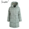 Simplee Winter padded hooded coat parka Women casual pocket warm outerwear parkas Zipper streetwear parka overcoat female