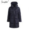 Simplee Winter padded hooded coat parka Women casual pocket warm outerwear parkas Zipper streetwear parka overcoat female