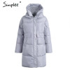Simplee Winter padded hooded coat parka Women casual pocket warm outerwear parkas Zipper streetwear parka overcoat female