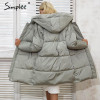 Simplee Winter padded hooded coat parka Women casual pocket warm outerwear parkas Zipper streetwear parka overcoat female