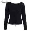 Simplee Waistband lace up knitted sweater women jersey Round neck casual knitting jumper Winter sweater pullover female 2017