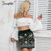 Simplee Vintage high waist skirts womens bottom Short boho style chic pencil skirt female Embroidery autumn sexy mini skirt