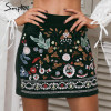 Simplee Vintage high waist skirts womens bottom Short boho style chic pencil skirt female Embroidery autumn sexy mini skirt