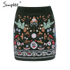 Simplee Vintage high waist skirts womens bottom Short boho style chic pencil skirt female Embroidery autumn sexy mini skirt