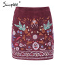 Simplee Vintage high waist skirts womens bottom Short boho style chic pencil skirt female Embroidery autumn sexy mini skirt