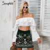 Simplee Vintage high waist skirts womens bottom Short boho style chic pencil skirt female Embroidery autumn sexy mini skirt