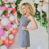 Simplee Vintage plaid sleeveless summer dress Women casual black bodycon  dress robe Sexy zipper beach short dress vestidos